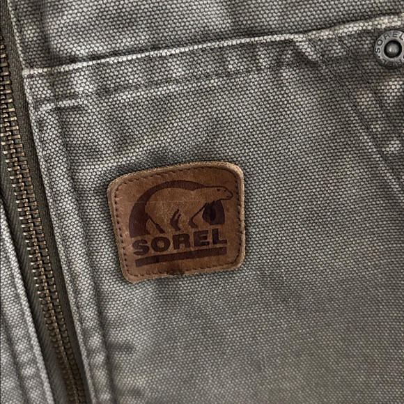 Sorel Duck Canvas Khaki Sherpa Fleece Lined Zip Vest Work Outdoors Mens Small - Picture 3 of 14